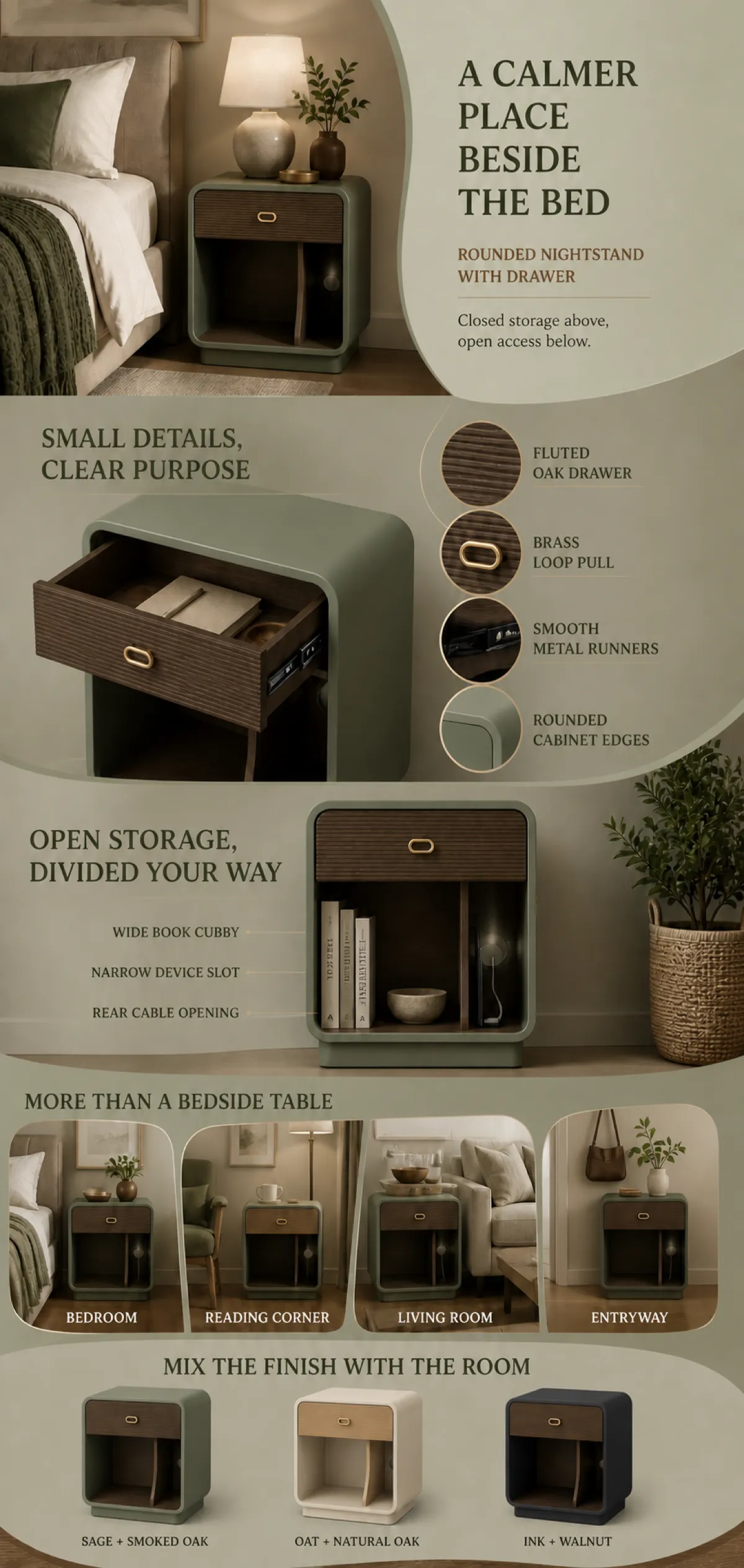 Rounded Nightstand Features and Color Options｜AI Image Generation Prompts