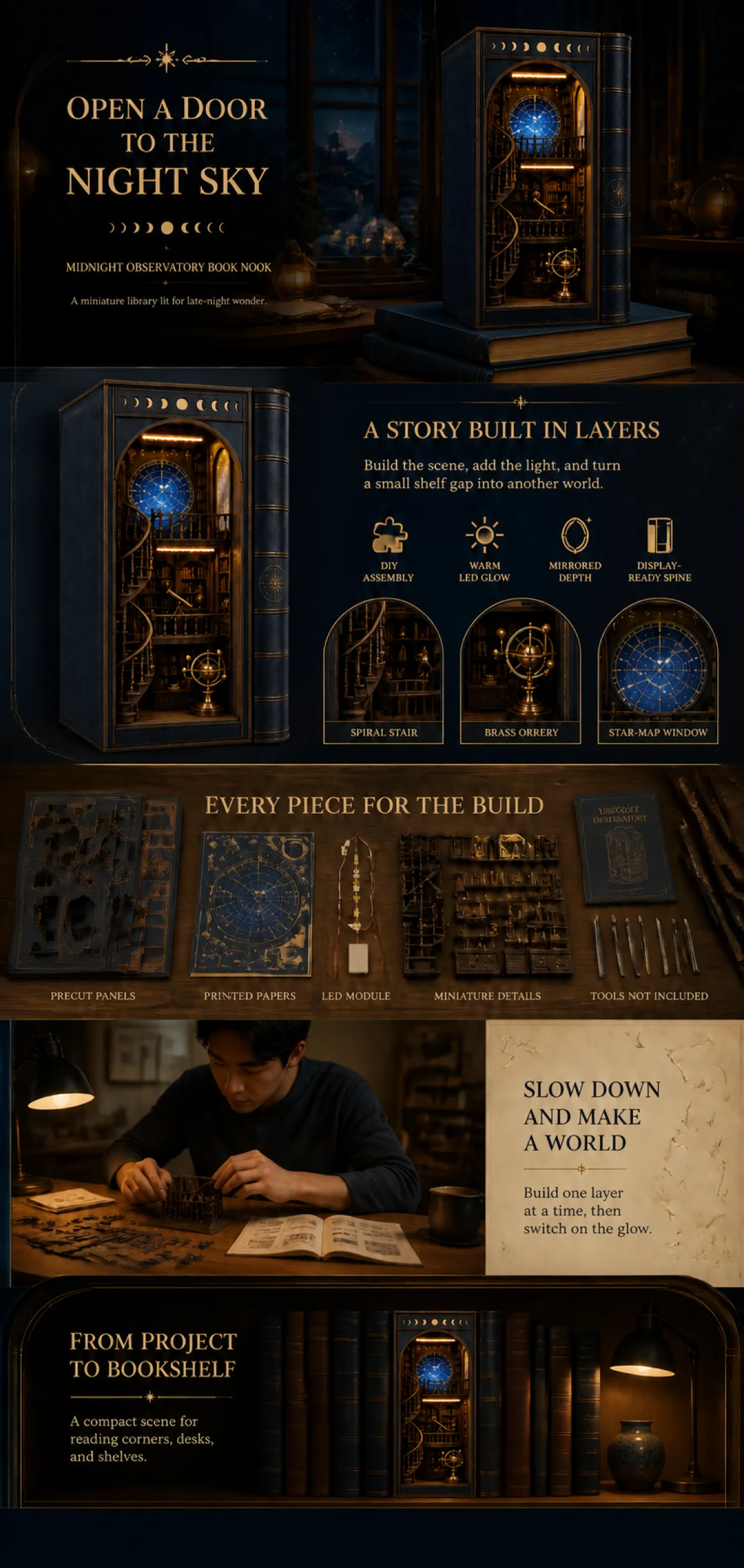 Midnight Observatory DIY Book Nook Kit｜AI Image Generation Prompts