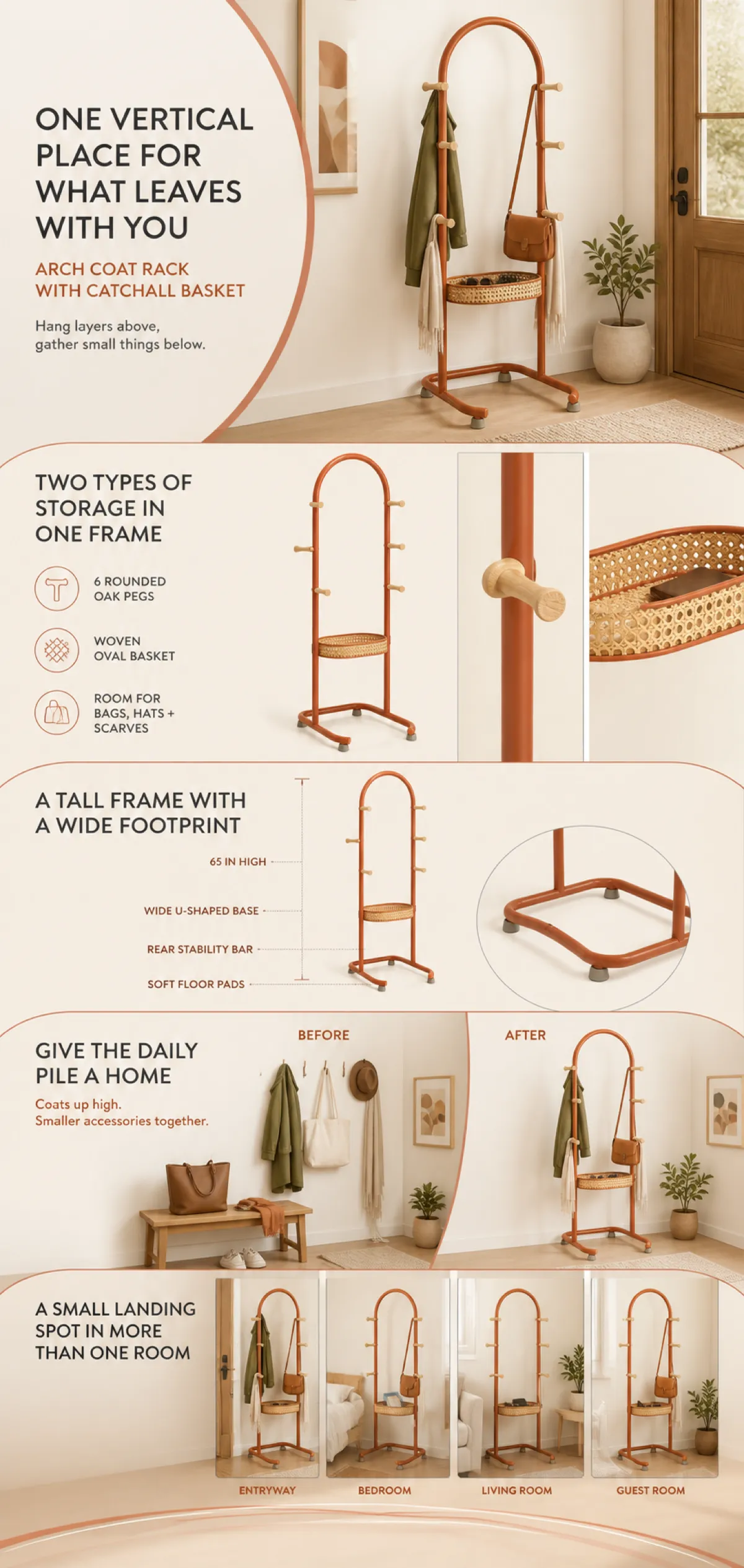 Arch Coat Rack with Catchall Basket｜AI Image Generation Prompts