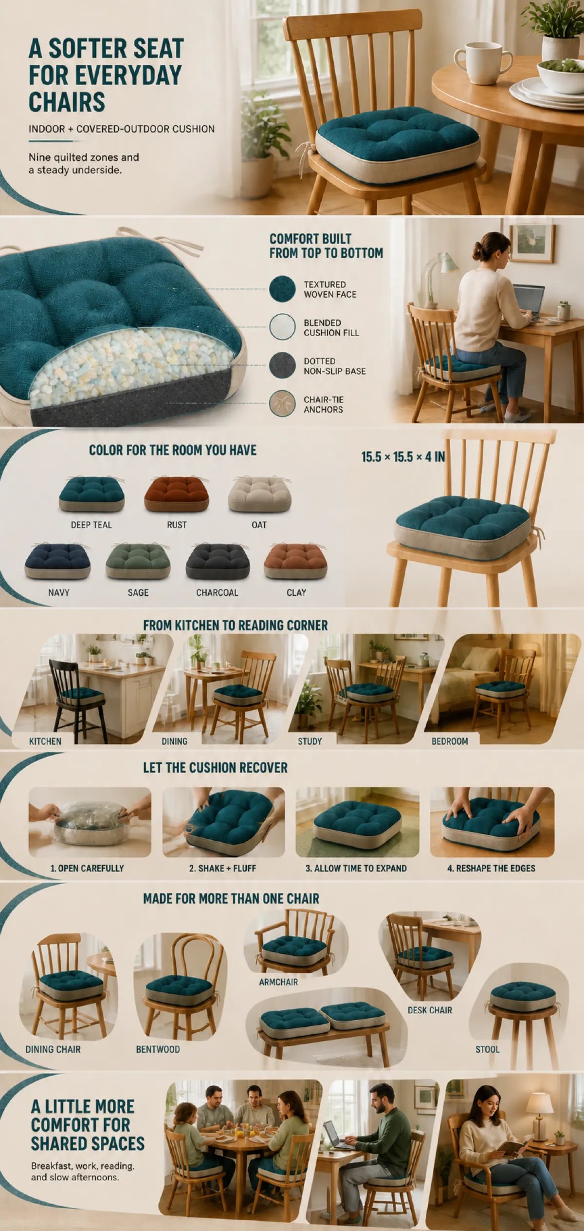 Quilted Chair Seat Cushion Features and Colors｜AI Image Generation Prompts