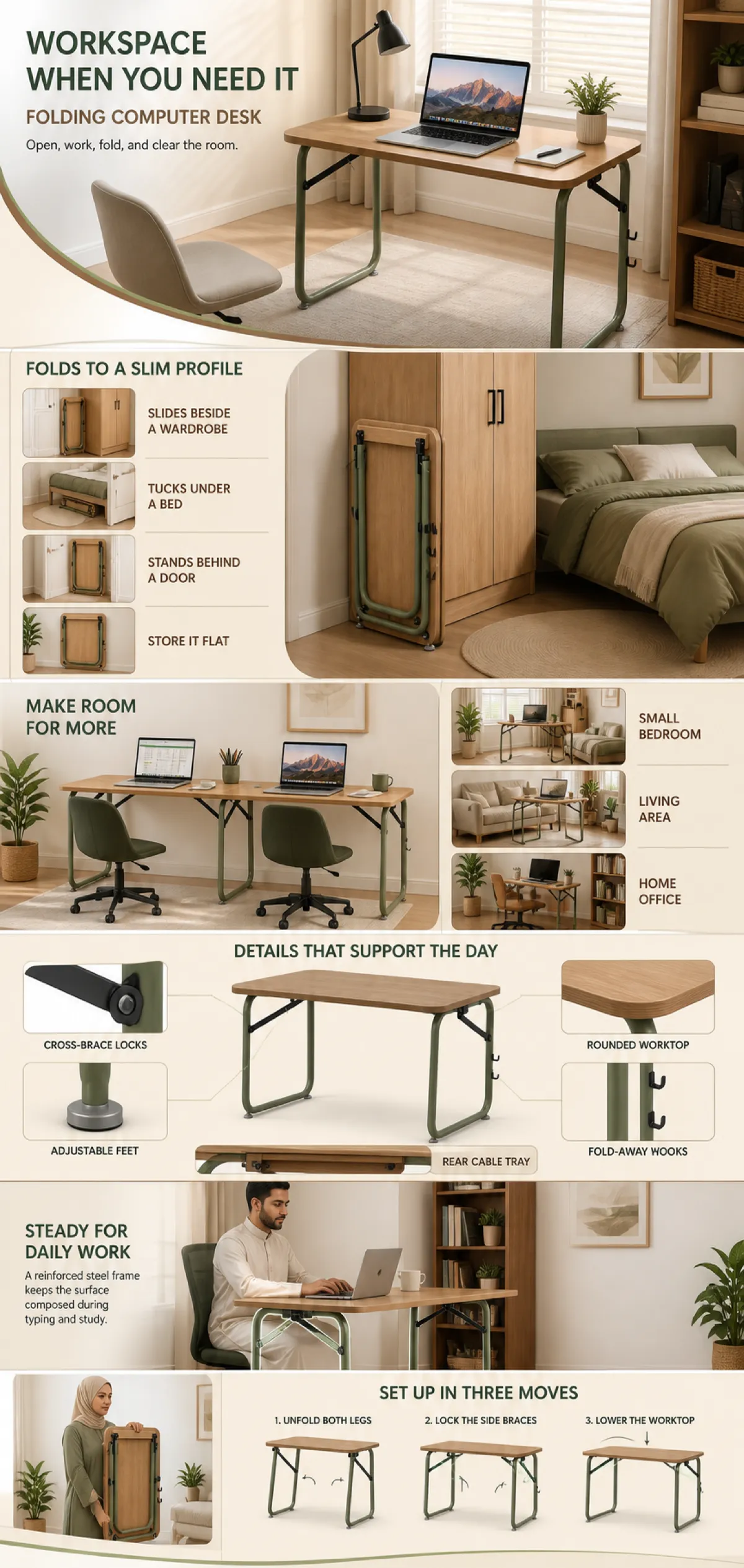 Versatile Folding Computer Desk for Small Spaces｜AI Image Generation Prompts