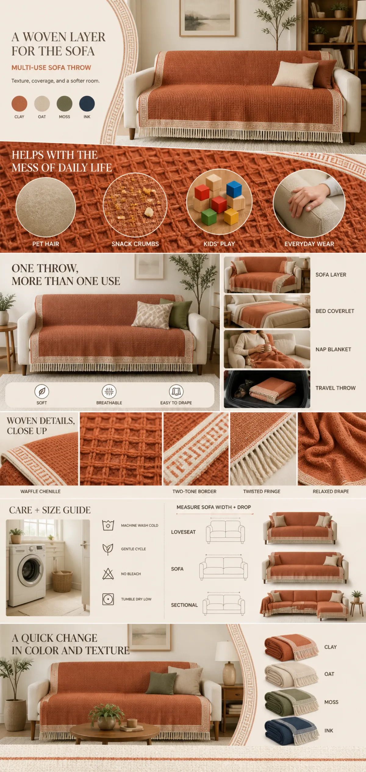 Multi-Use Woven Sofa Throw Blanket with Fringe｜AI Image Generation Prompts