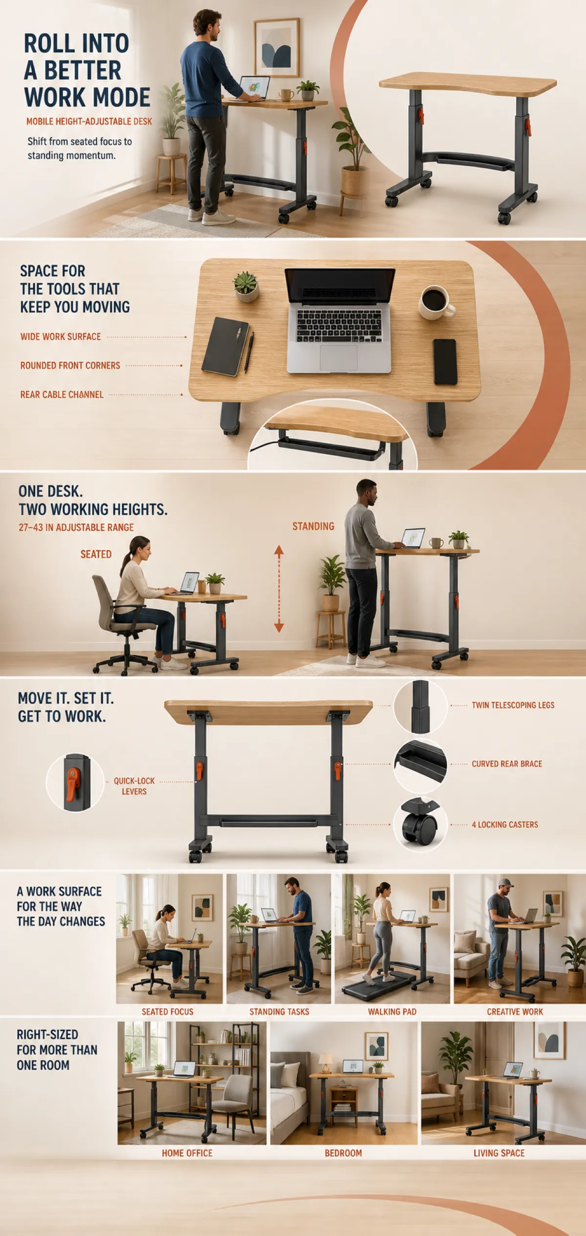 Rolling Mobile Height-Adjustable Standing Desk｜AI Image Generation Prompts