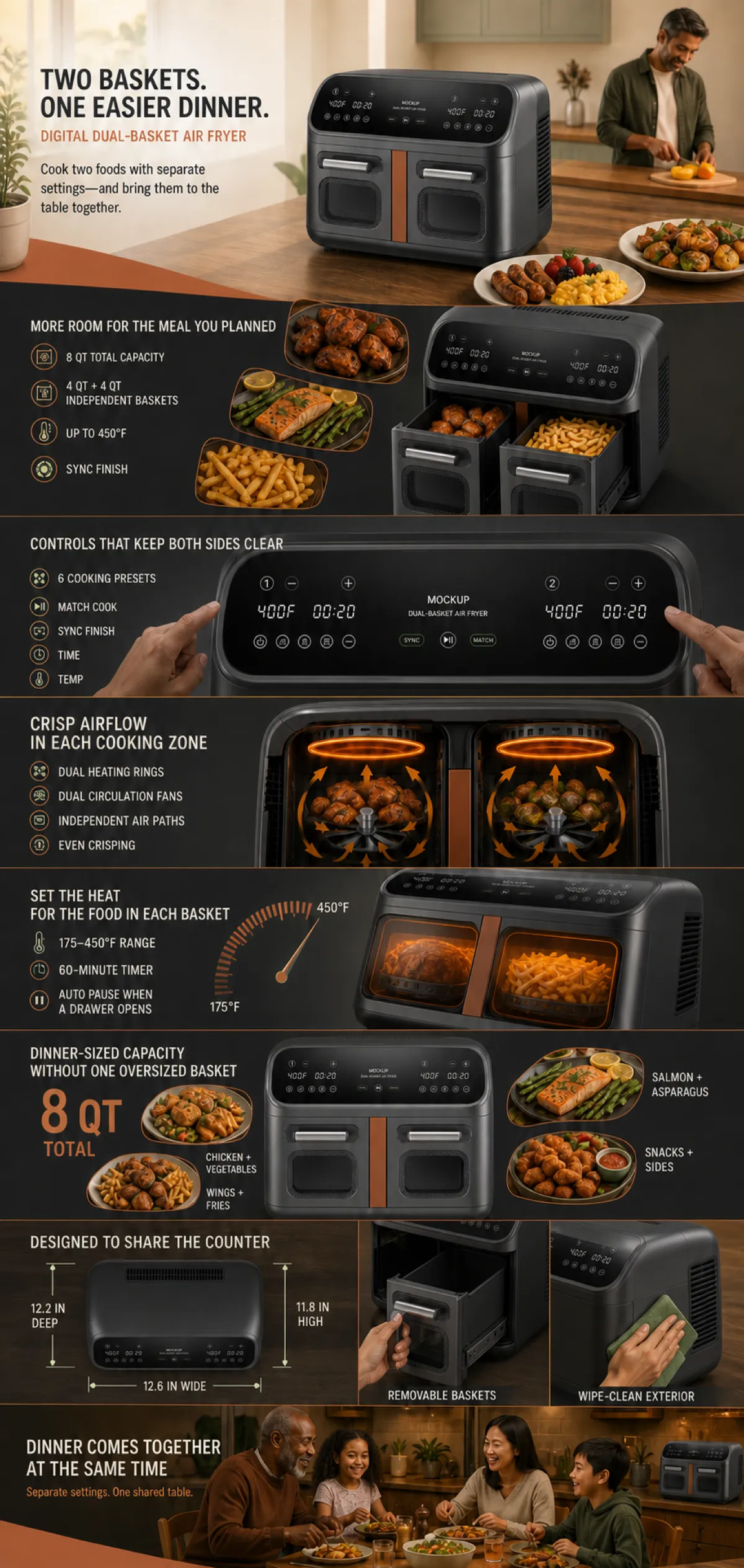 8QT Digital Dual-Basket Air Fryer Features｜AI Image Generation Prompts