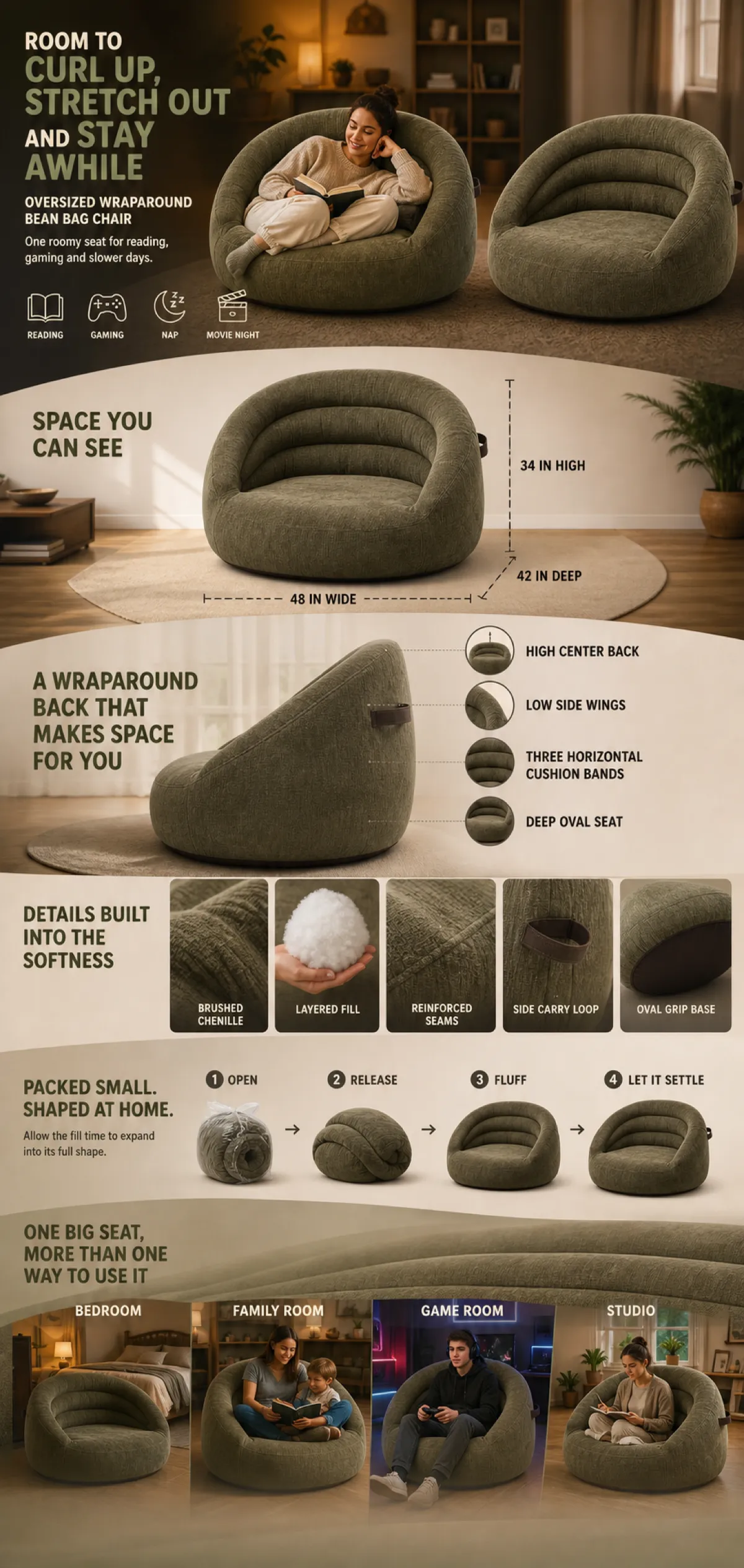 Oversized Wraparound Bean Bag Chair Features｜AI Image Generation Prompts
