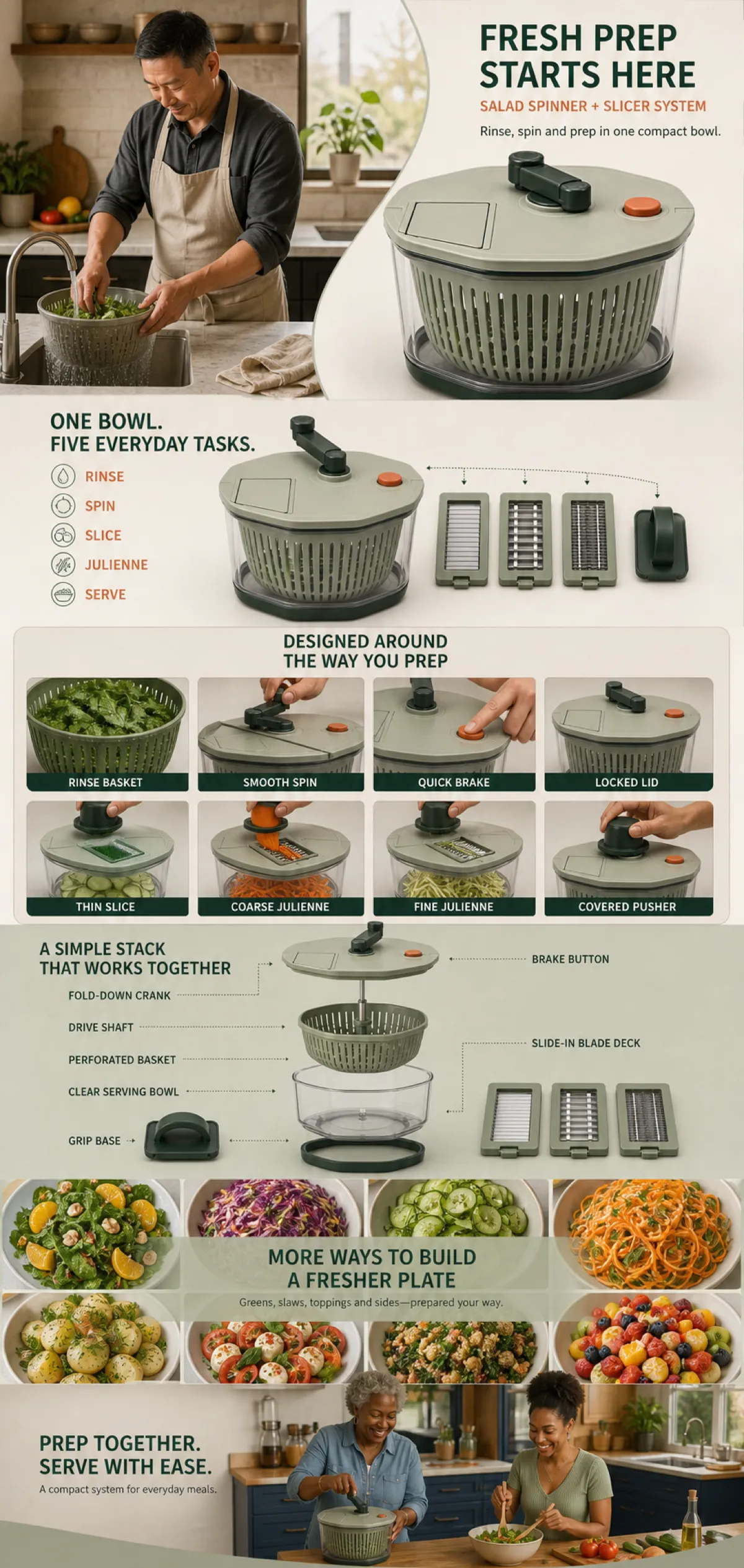 Multi-Function Salad Spinner and Slicer System｜AI Image Generation Prompts