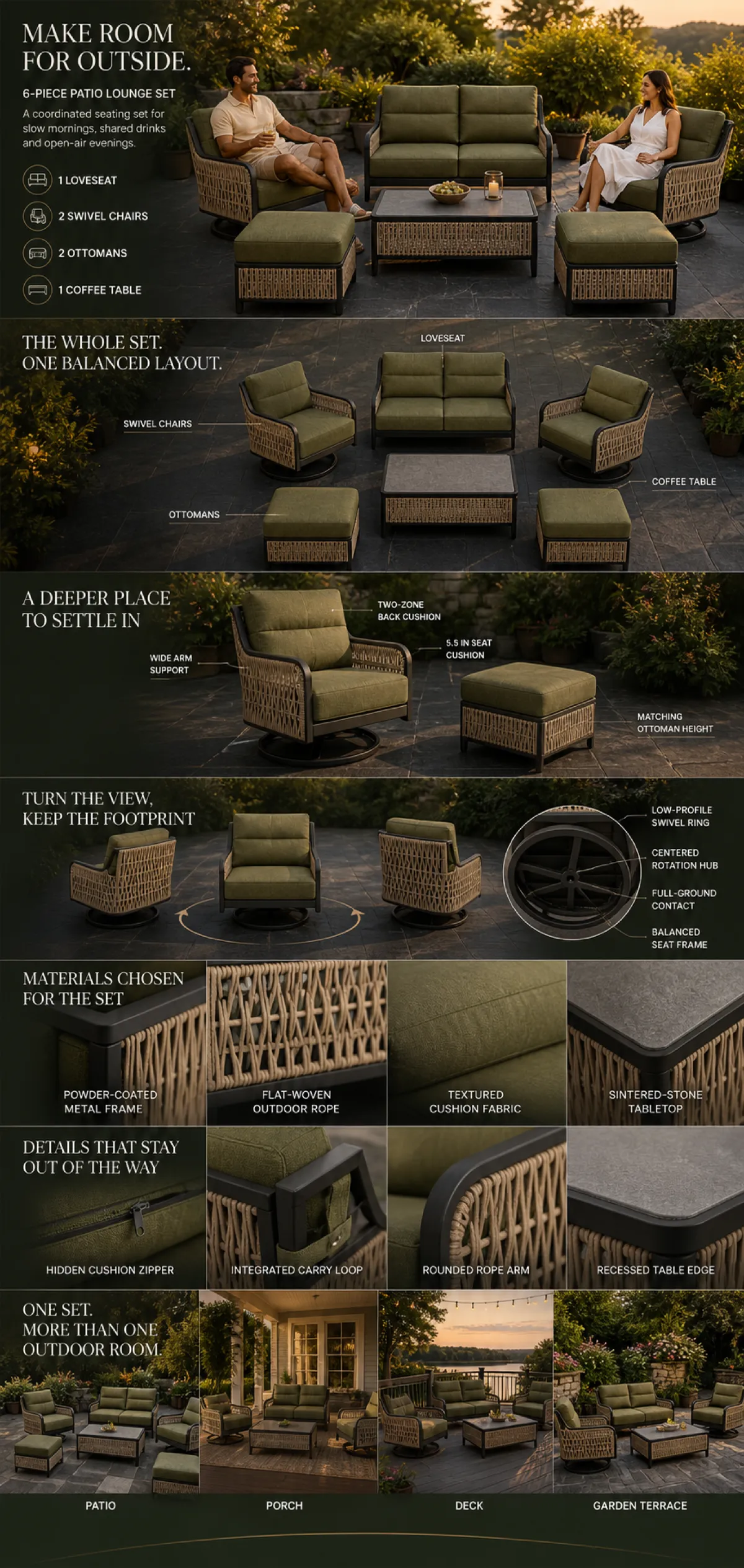 6-Piece Patio Lounge Set with Swivel Chairs｜AI Image Generation Prompts