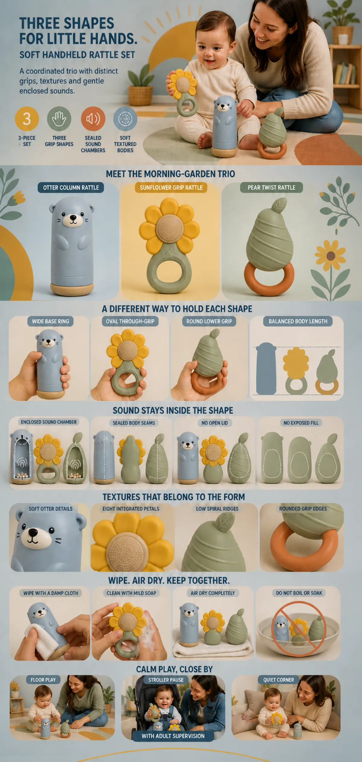 Soft Handheld Baby Rattle Set with Three Shapes｜AI Image Generation Prompts