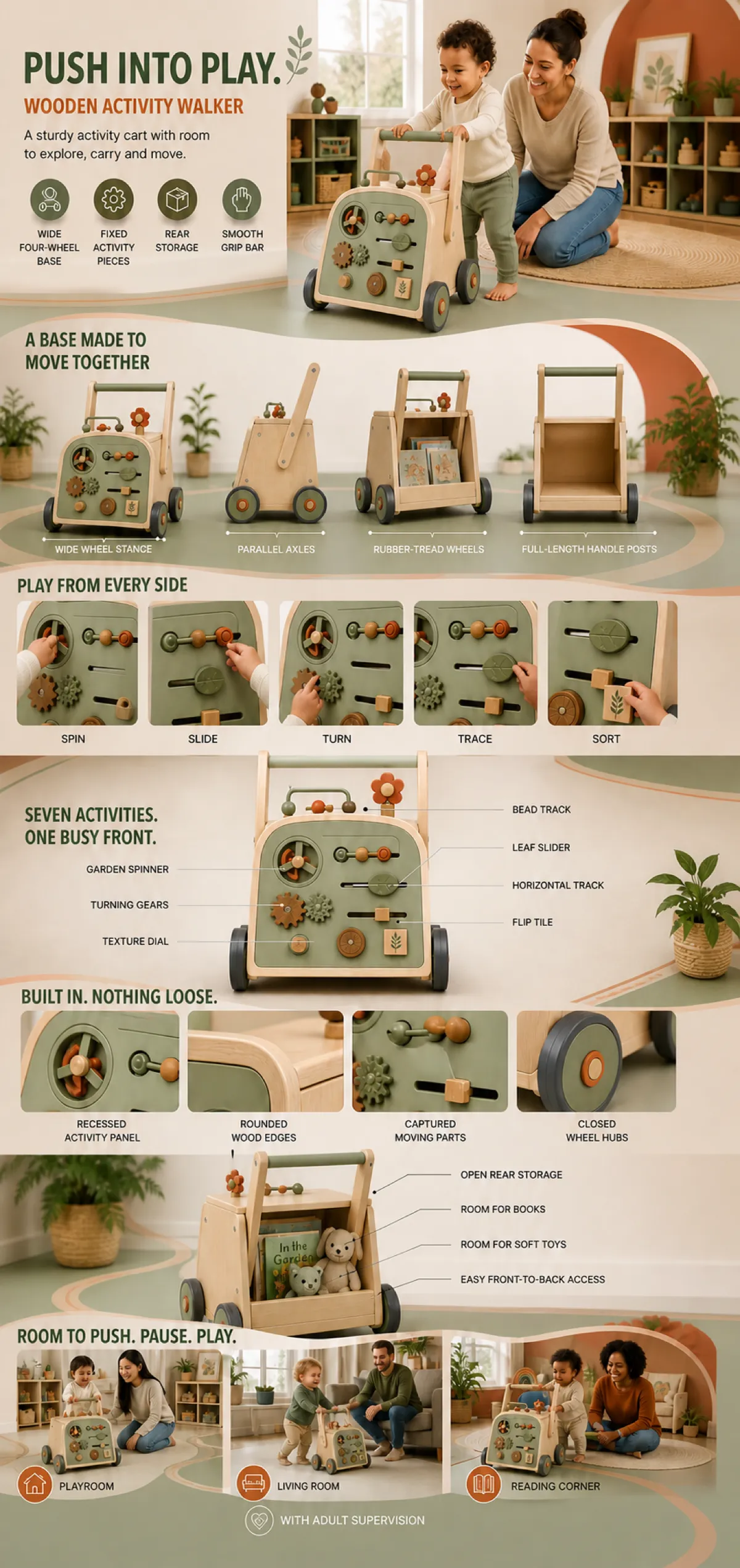 Wooden Activity Walker with Storage and Games｜AI Image Generation Prompts