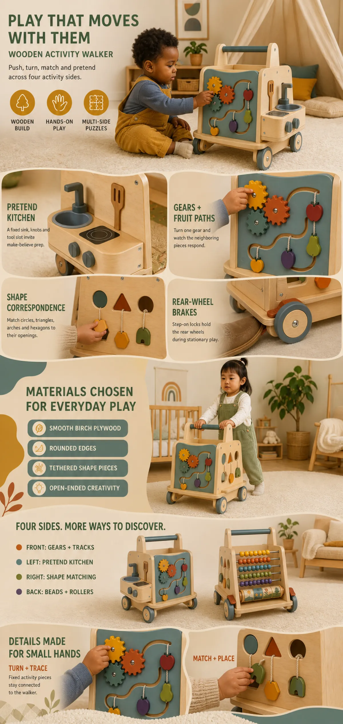 Multi-Side Wooden Activity Walker for Toddlers｜AI Image Generation Prompts