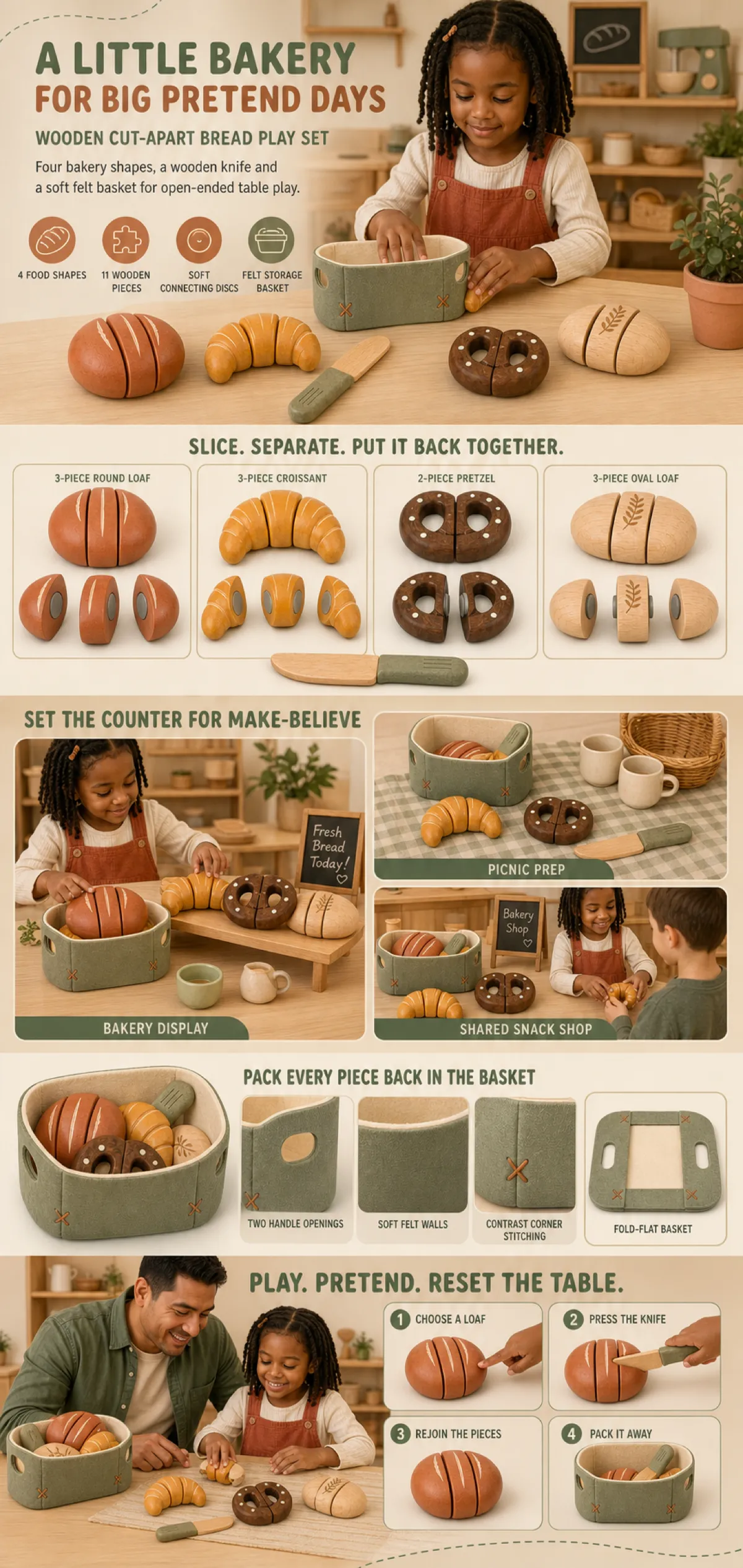 Wooden Cut-Apart Bread Play Set for Kids｜AI Image Generation Prompts