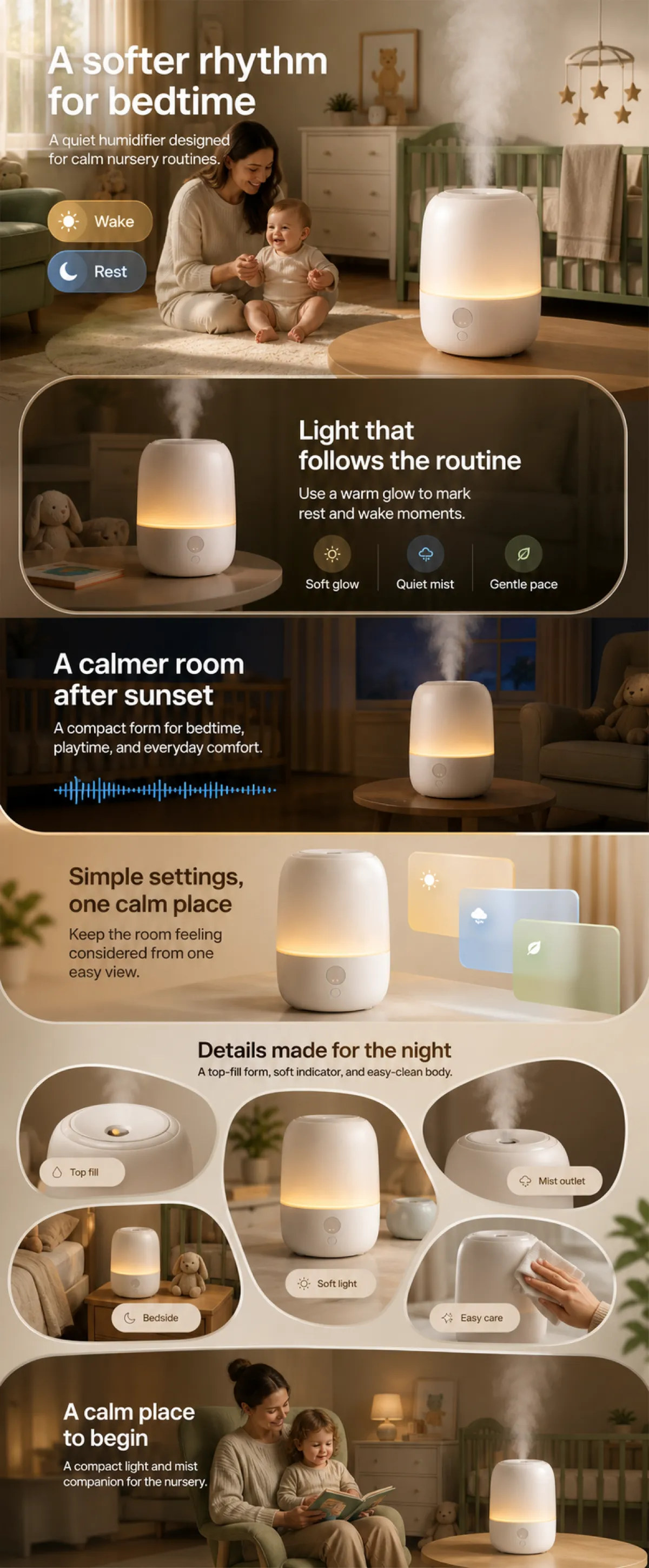 Quiet Nursery Humidifier with Soft Light for Bedtime｜AI Image Generation Prompts