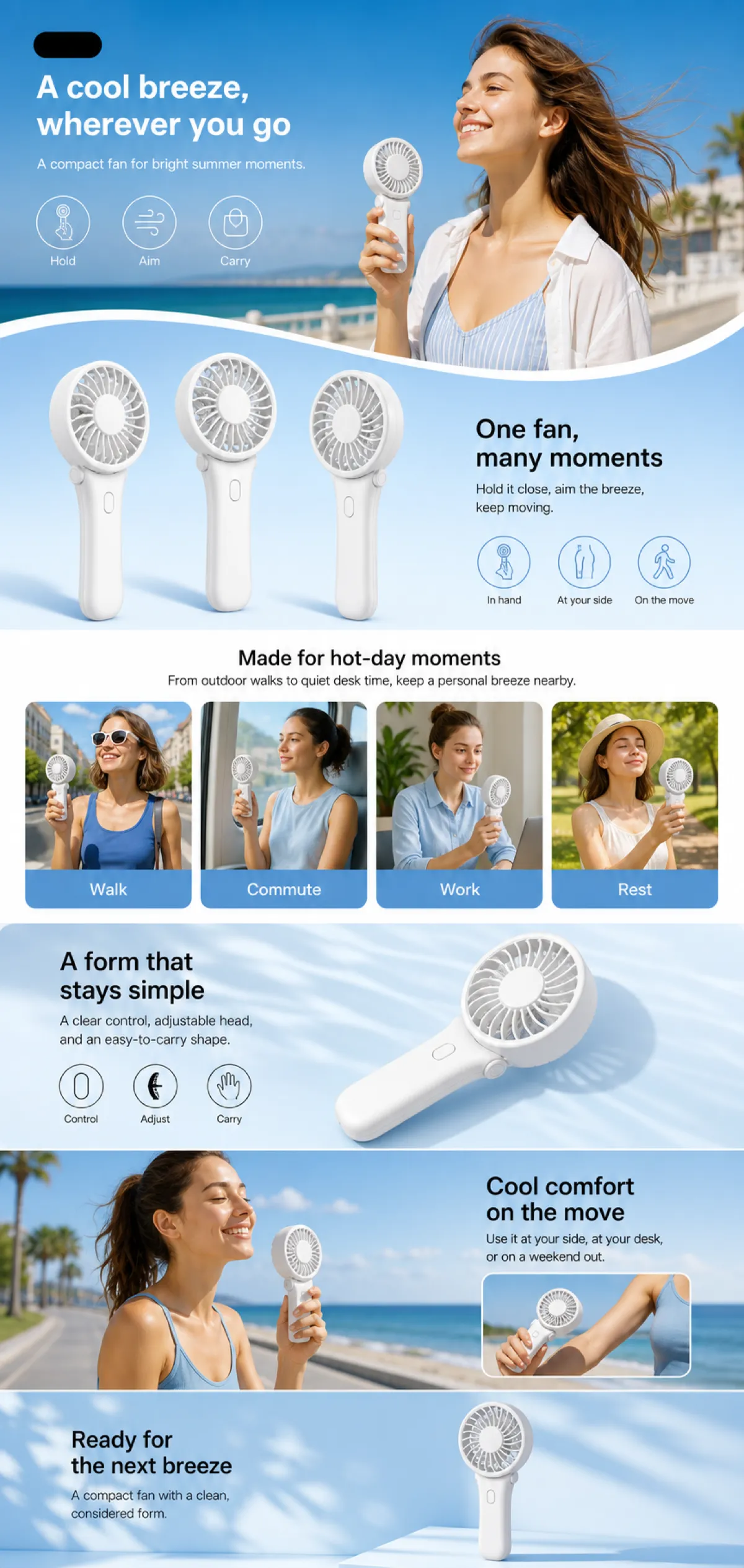 Portable Handheld Fan for Summer Cooling｜AI Image Generation Prompts