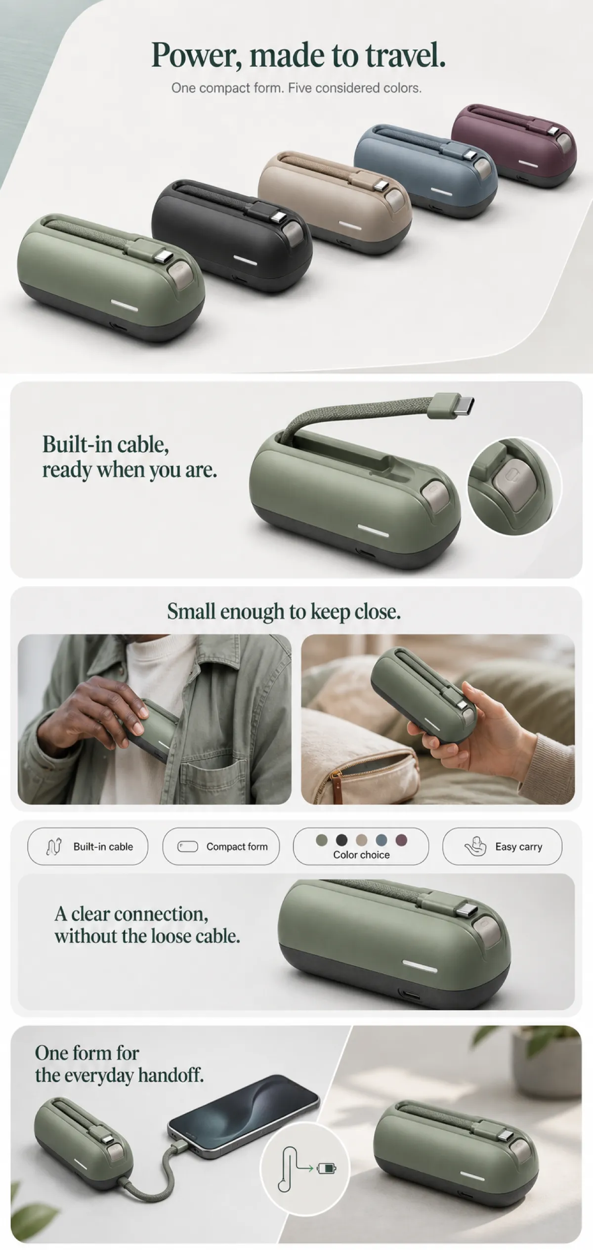 Compact Travel Power Bank with Built-in Cable｜AI Image Generation Prompts