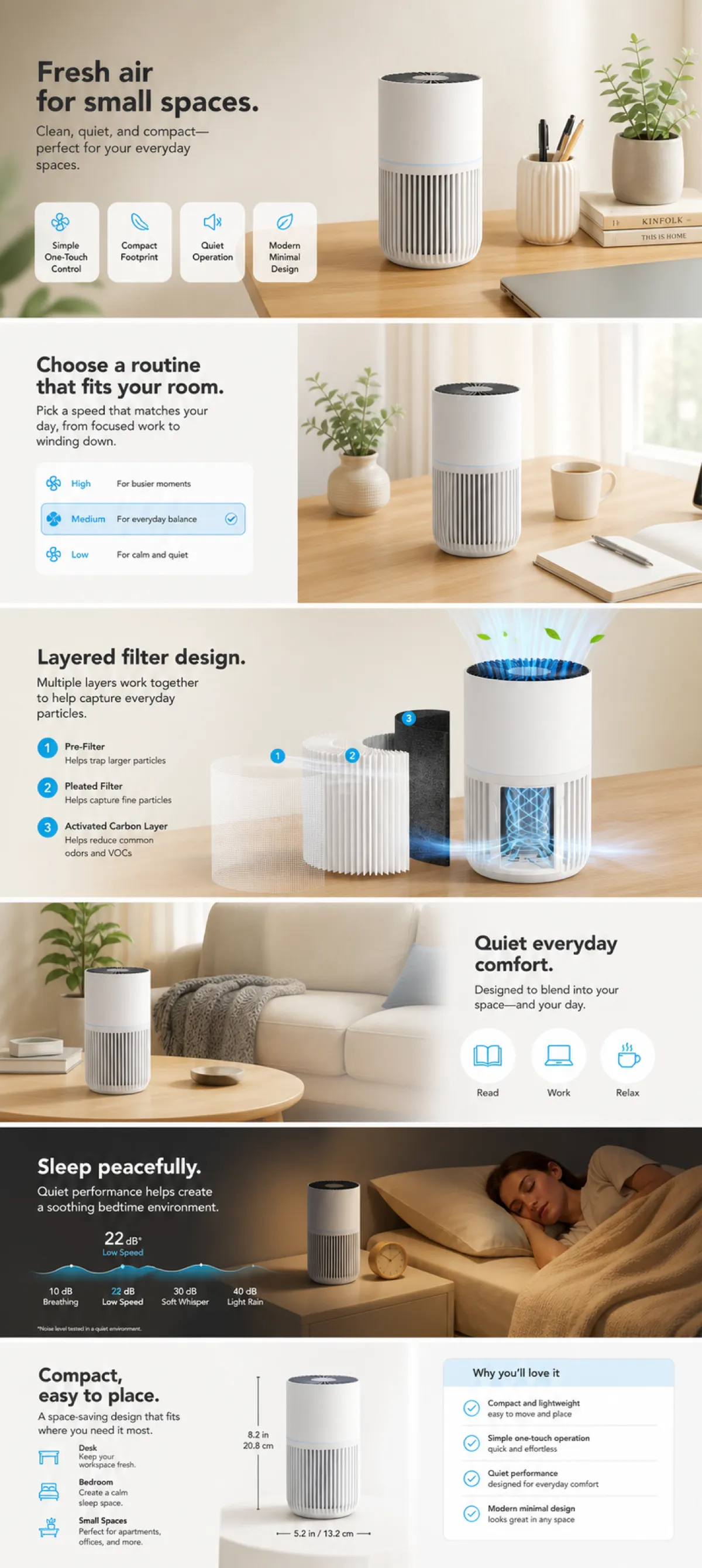 Compact White Air Purifier for Small Spaces｜AI Image Generation Prompts