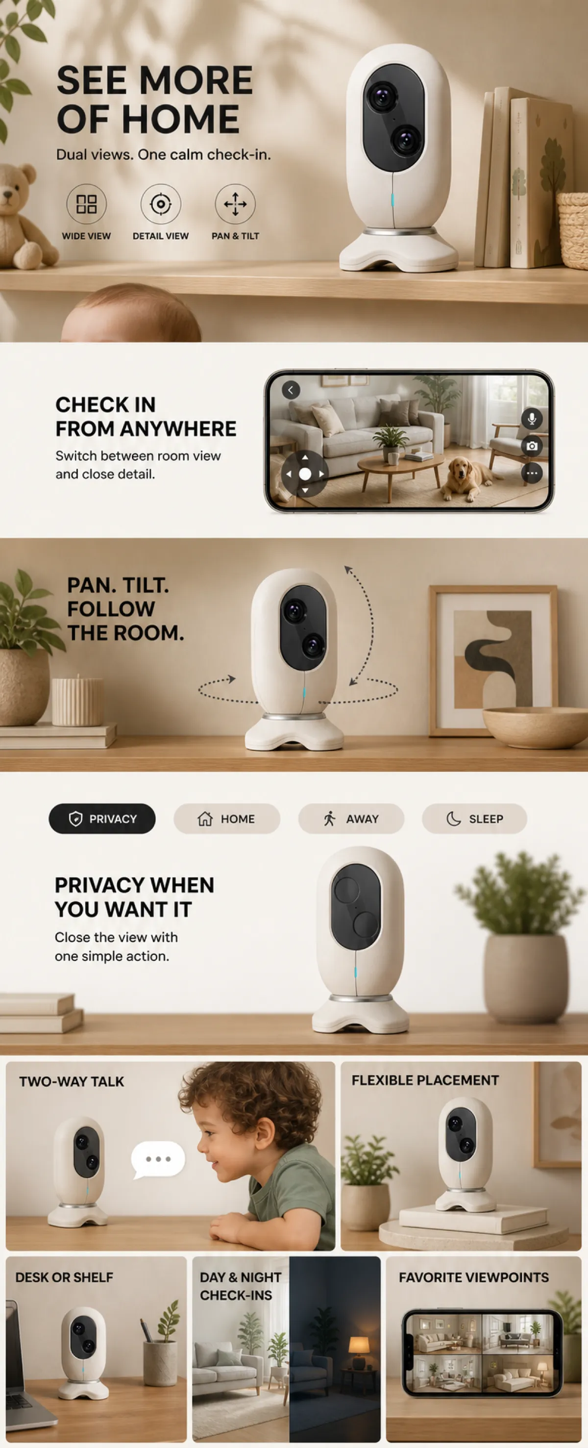 Smart Home Camera with Dual View and Pan Tilt Features｜AI Image Generation Prompts