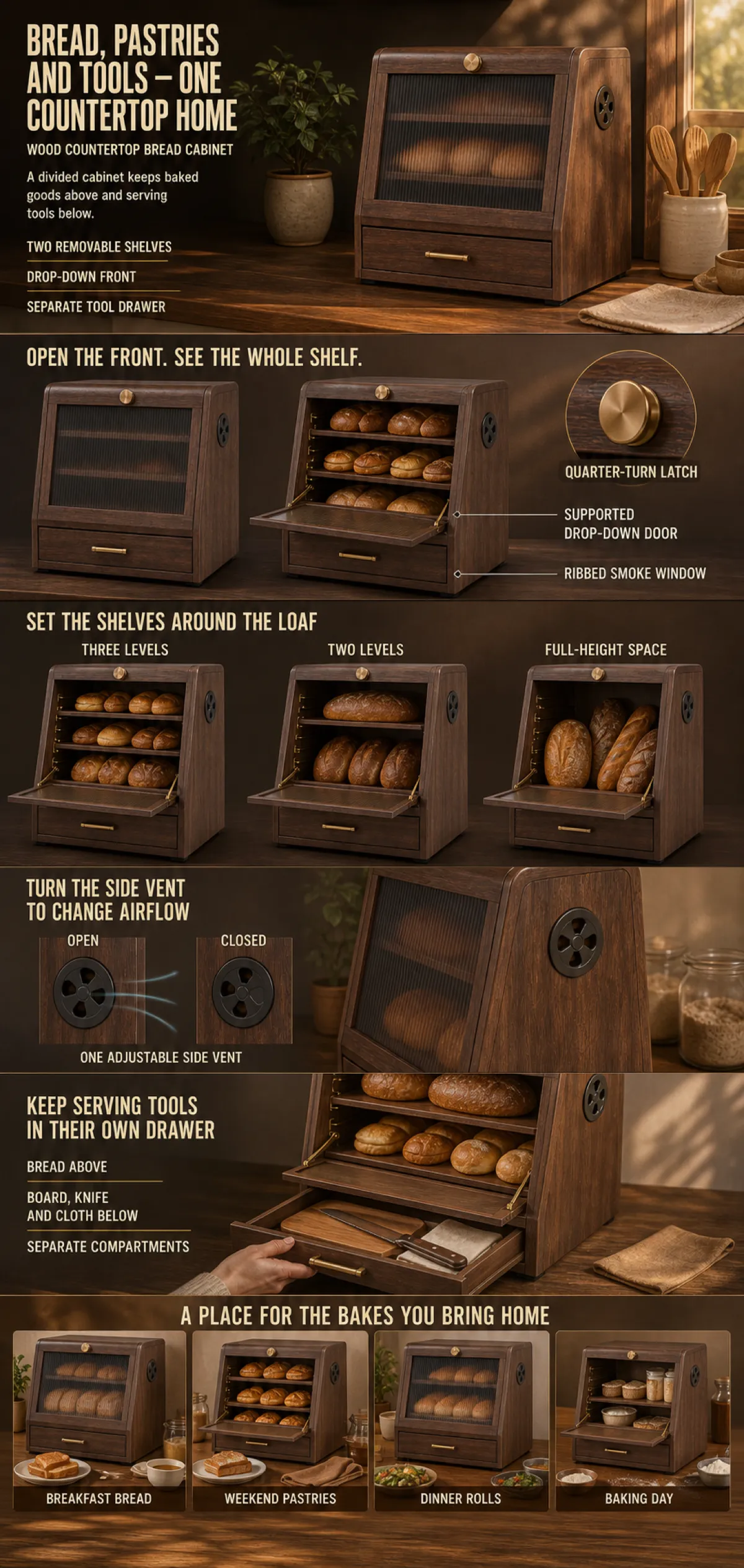Wood Countertop Bread Cabinet with Drawer｜AI Image Generation Prompts