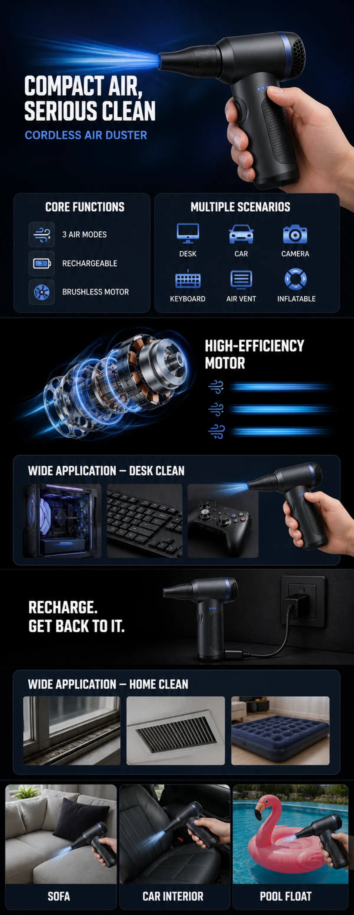 Compact Cordless Air Duster for Home and Car Cleaning｜AI Image Generation Prompts