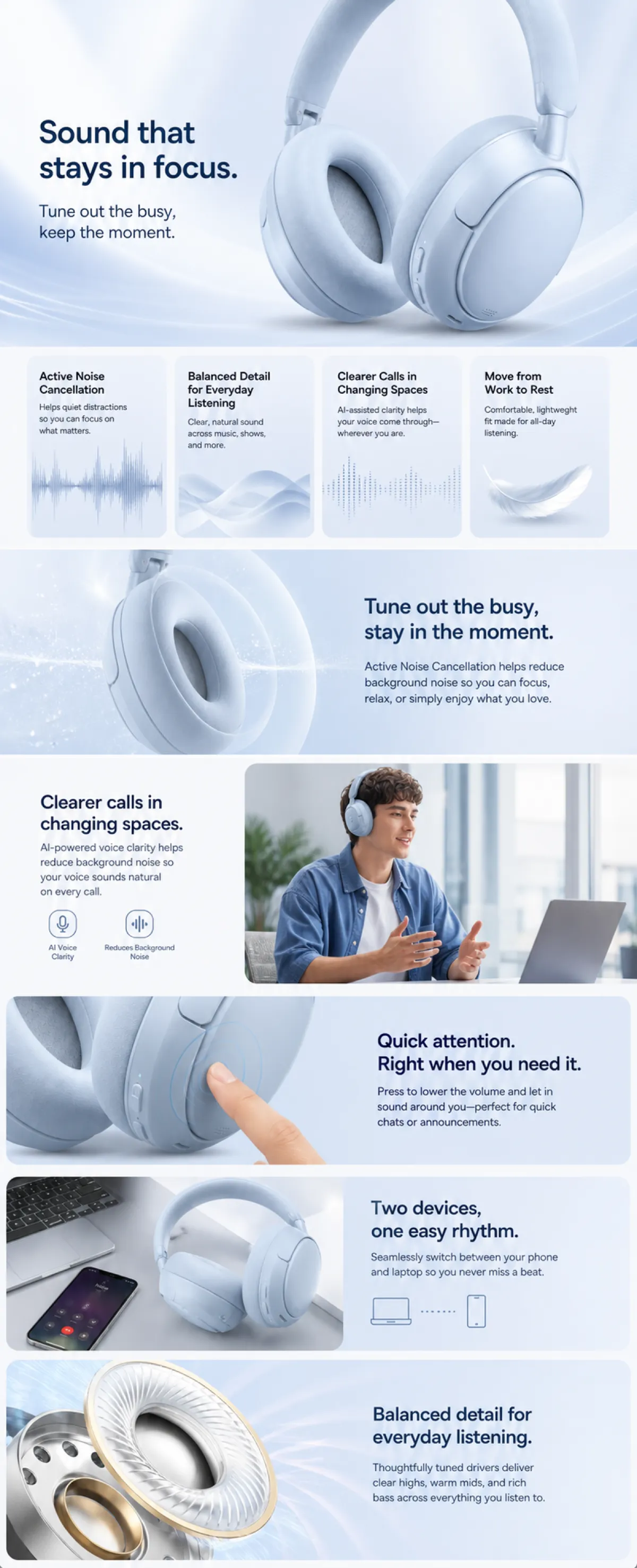 Light Blue Wireless Headphones with Noise Cancellation｜AI Image Generation Prompts