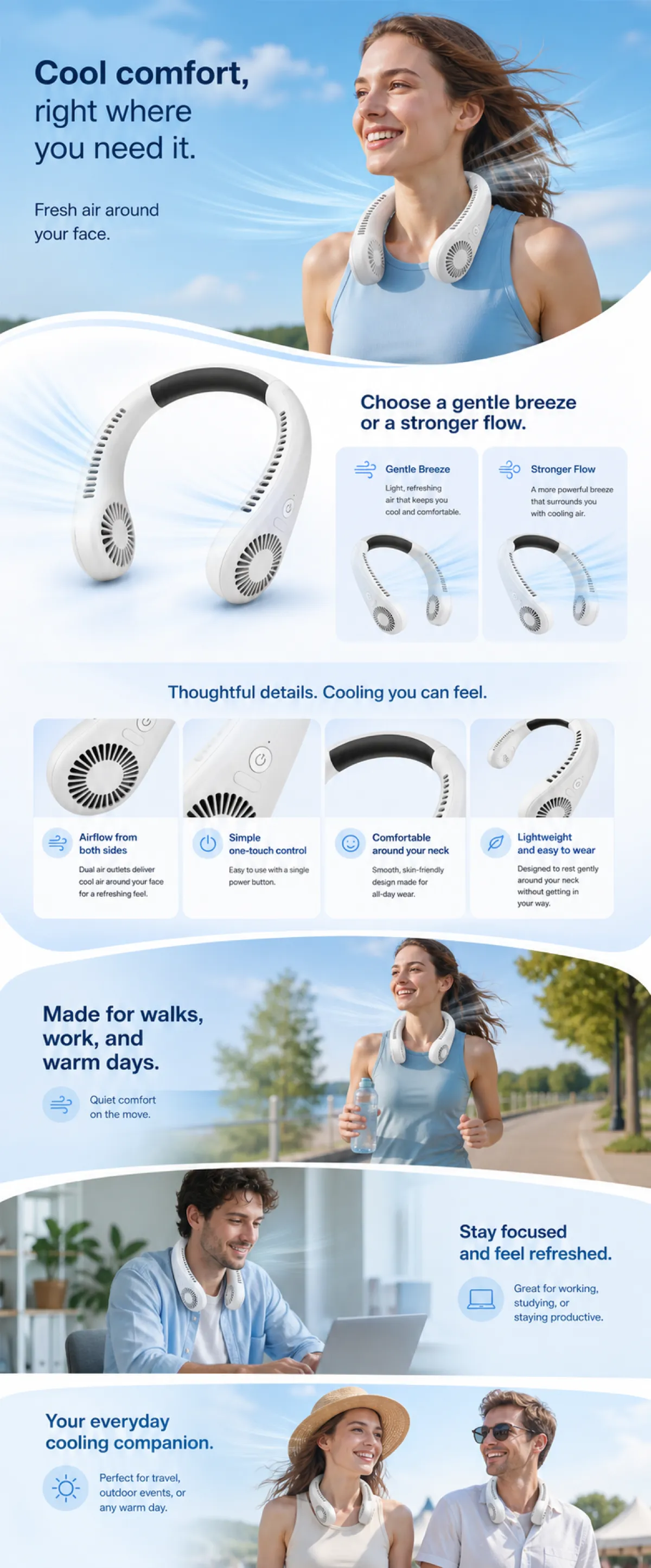 Wearable Neck Fan for Personal Cooling Comfort｜AI Image Generation Prompts