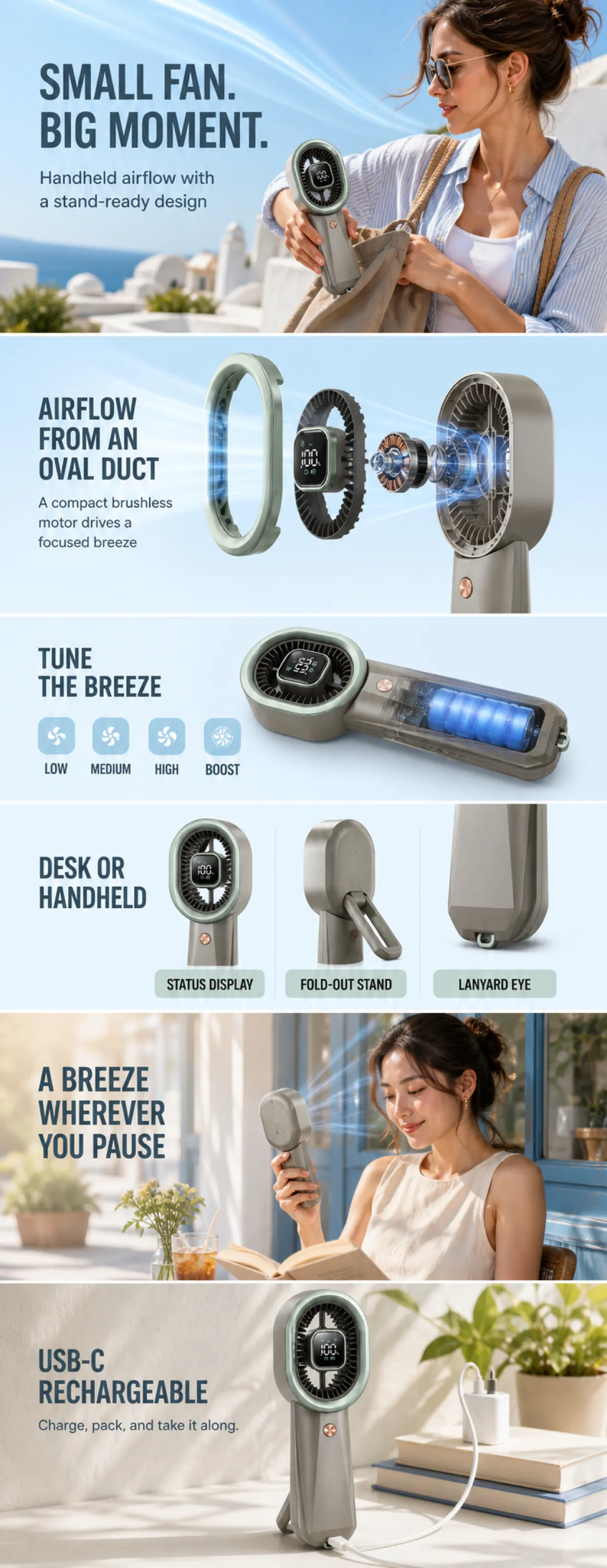 Small Handheld Fan with Stand and USB-C Charging｜AI Image Generation Prompts