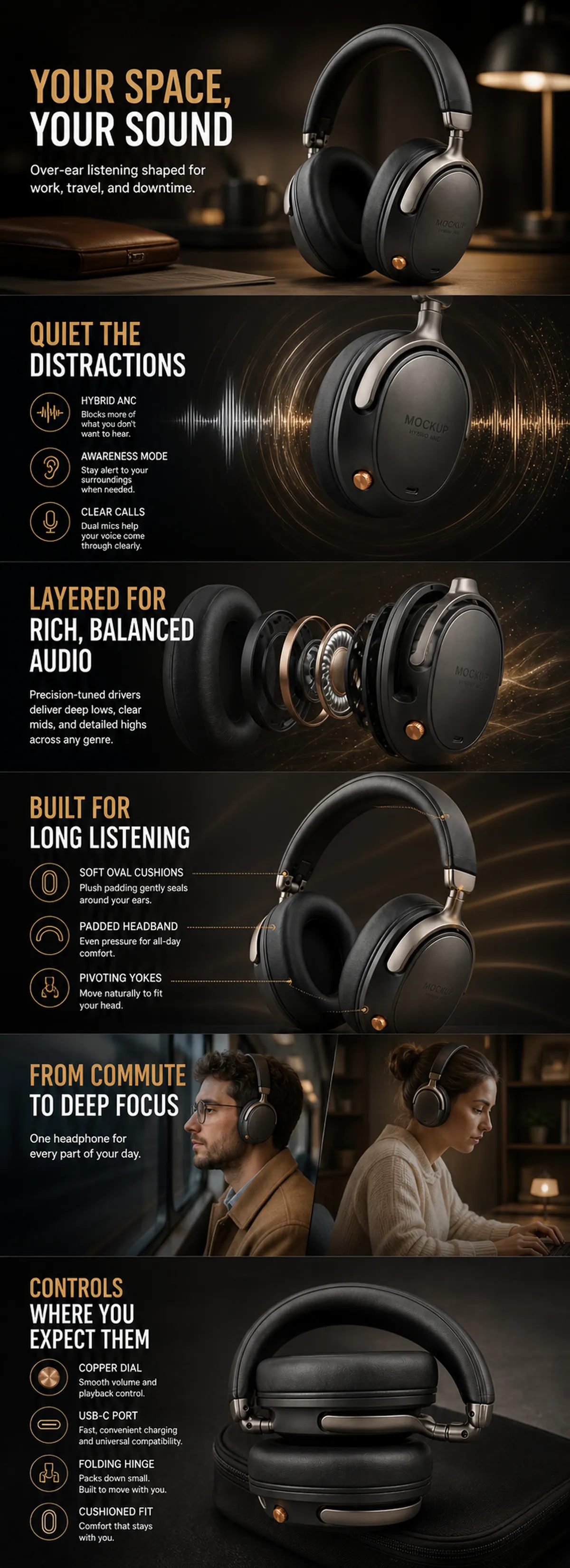Over-Ear Headphones Features and Design Infographic｜AI Image Generation Prompts