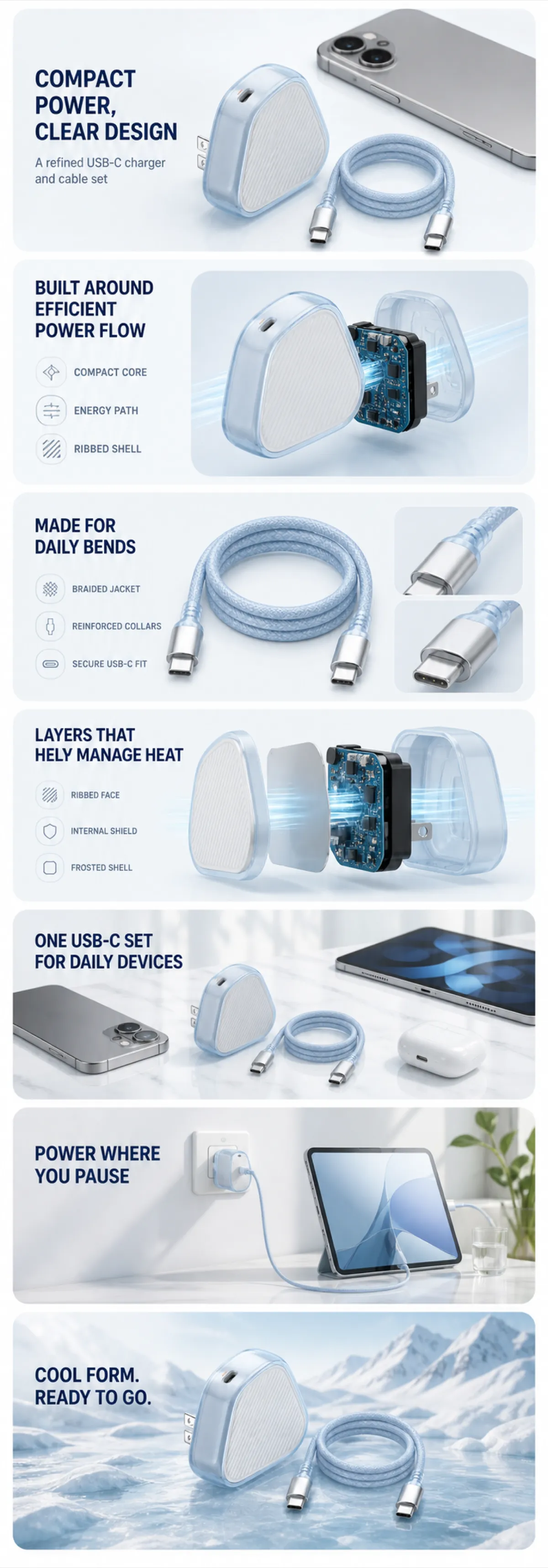 Compact USB-C Charger and Braided Cable Set｜AI Image Generation Prompts