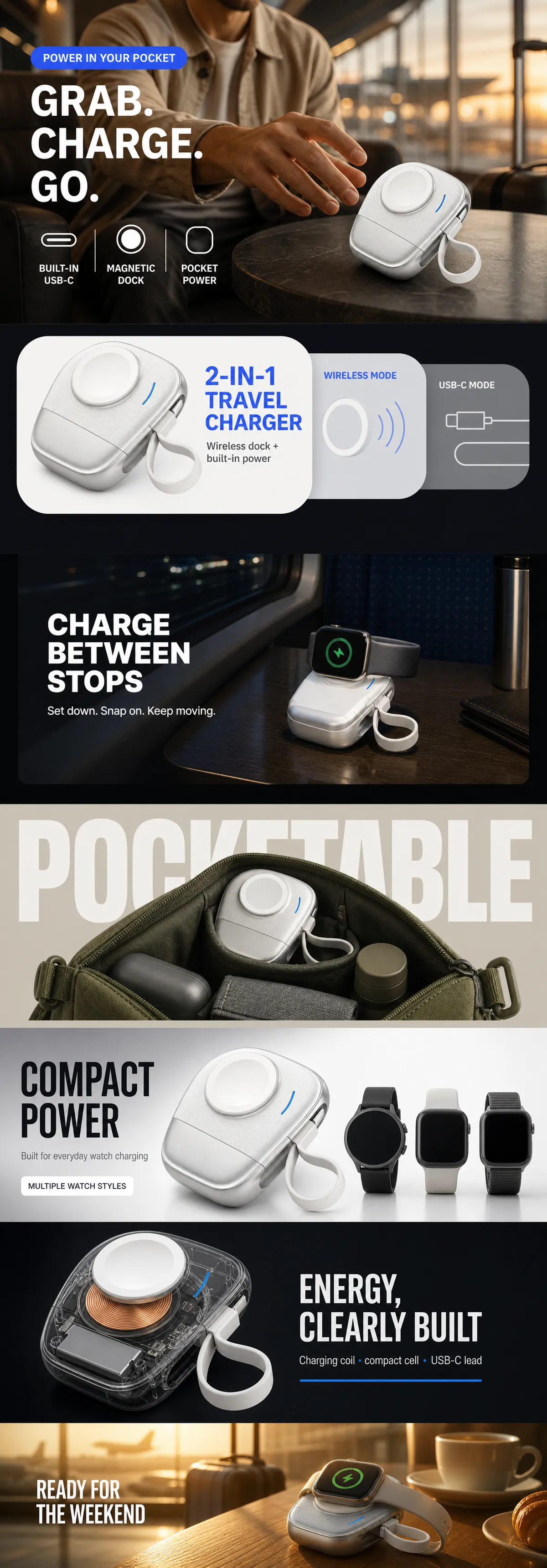 Compact 2-in-1 Travel Charger for Smartwatches｜AI Image Generation Prompts