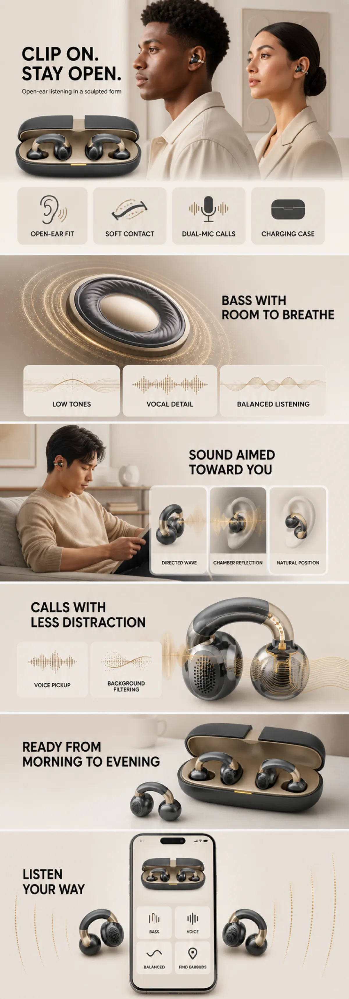 Open-Ear Clip-On Wireless Earbuds Features｜AI Image Generation Prompts