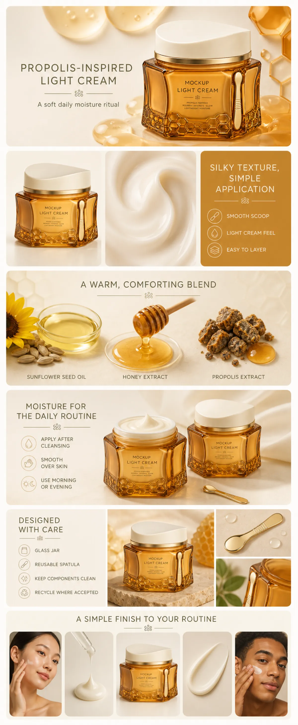 Propolis-Inspired Light Cream Mockup Infographic｜AI Image Generation Prompts