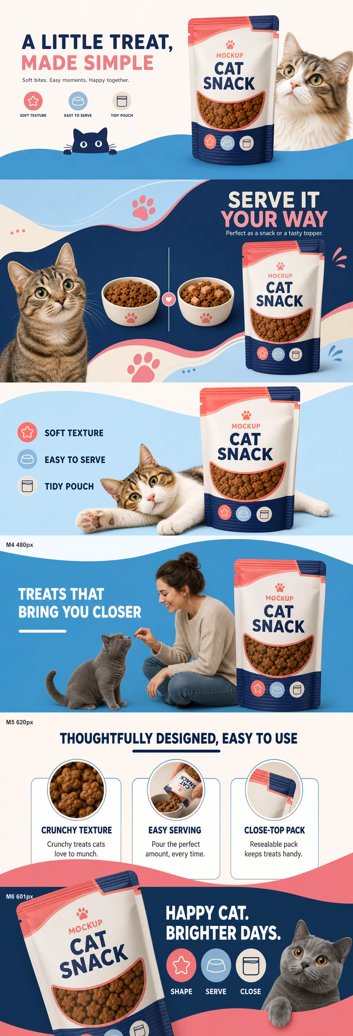 Cat Snack Pouch Mockup Design with Features｜AI Image Generation Prompts