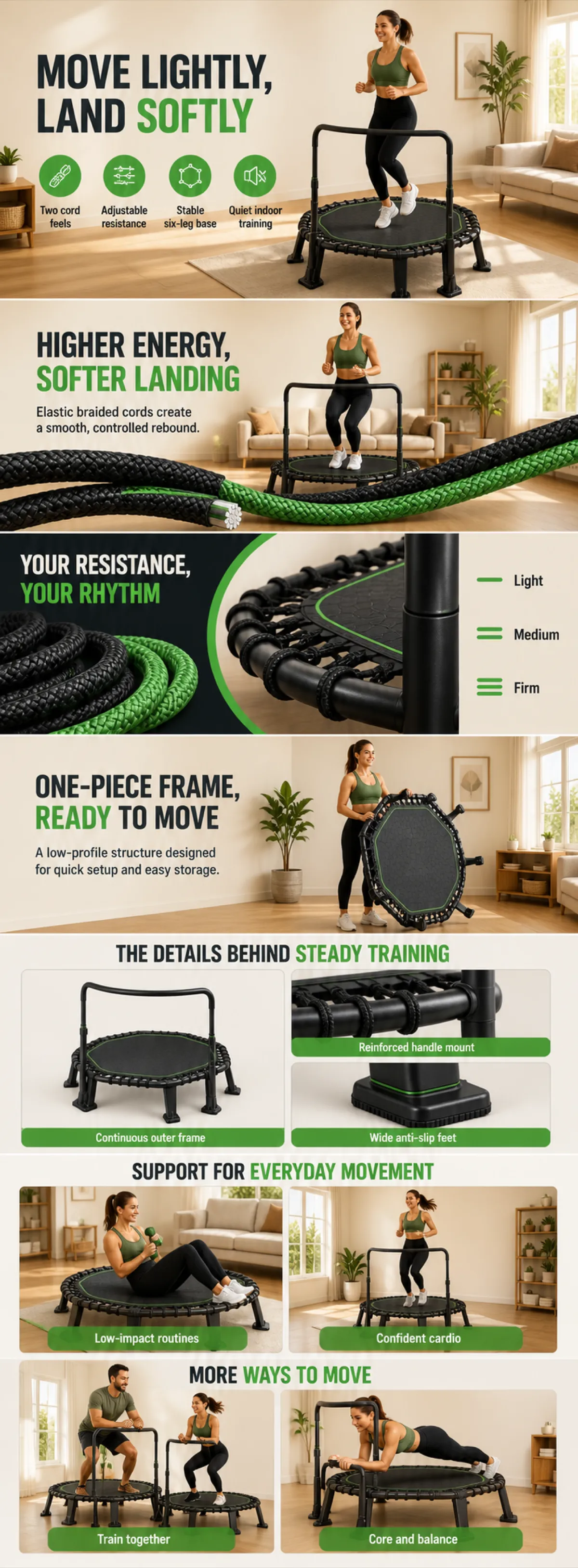 Mini Trampoline with Handle for Indoor Fitness｜AI Image Generation Prompts
