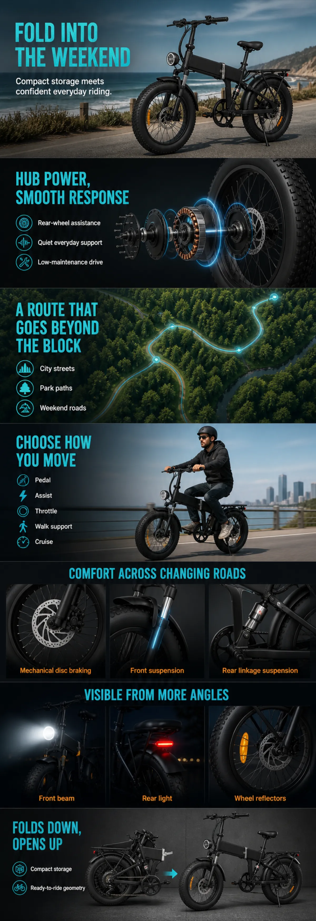 Foldable Fat Tire Electric Bike Features Overview｜AI Image Generation Prompts